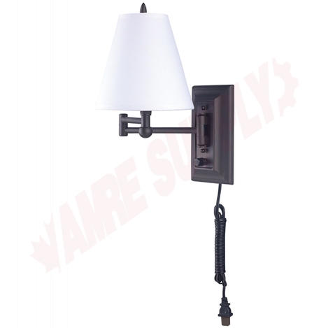Photo 1 of IWF1DORB : Canarm Swing Arm Wall Sconce, Oil-Rubbed Bronze, White Fabric Shade, 1x60W