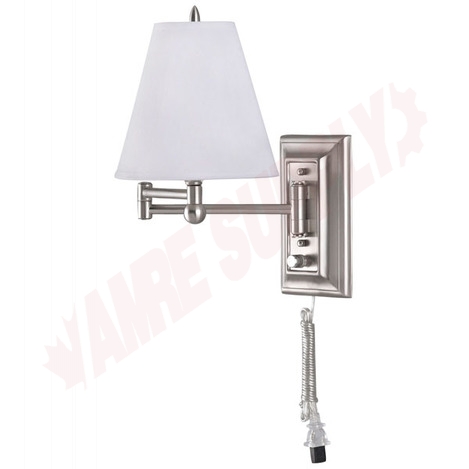 Photo 1 of IWF1DBPT : Canarm Swing Arm Wall Sconce, Brushed Pewter, White Fabric Shade, 1x60W