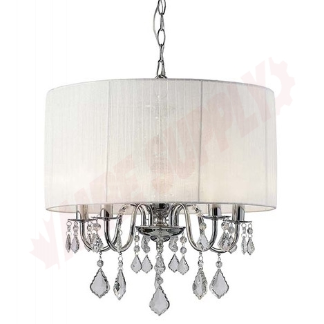 Photo 1 of ICH438A05CH18 : Canarm Sarah 5-Light Chandelier, Chrome, White Organza Shade With Crystals, 5x60W