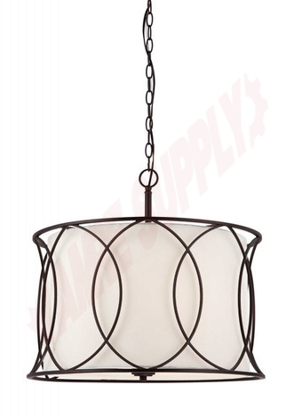 Photo 1 of ICH320A03ORB20 : Canarm 20 Monica Pendant, Oil-Rubbed Bronze, White Fabric Shade, 3x100W