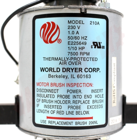 Photo 10 of 210AK : World Dryer Hand Dryer Motor, 208/230V