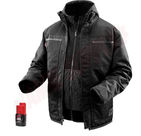 Photo 1 of 2171-2X : Milwaukee M12 Cordless 3-in-1 Heated Ripstop Jacket, 2 Extra Large, Black