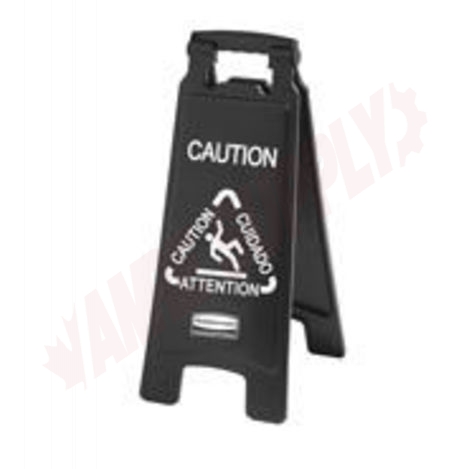 Photo 1 of 1867505 : Rubbermaid Executive Multilingual Caution Sign, 2-Sided, Black