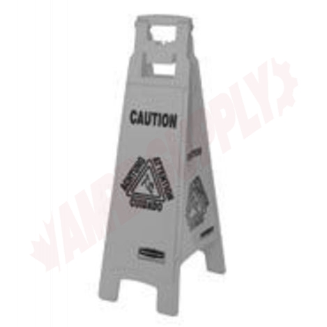 Photo 1 of 1867510 : Rubbermaid Executive Multilingual Caution Sign, 4-Sided, Grey