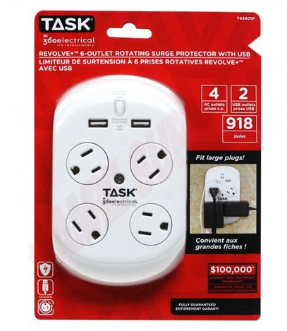 Photo 2 of T43401P : Task Tools Rotating Surge Protector, With USB, 6 Outlets