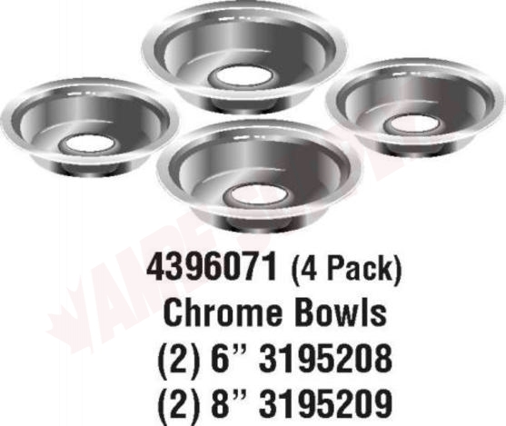Photo 1 of W10278125 : Whirlpool W10278125 Range Cooktop Drip Bowl Set, Chrome, 4 Pieces
