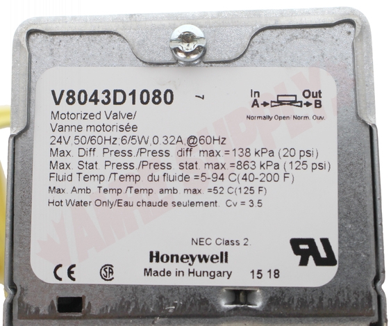 Photo 13 of V8043D1080 : Honeywell V8043D1080 Home 3/8 Inverted Flare, 2-Way, 3.5 Cv, 125 PSI, Normally Open Zone Valve