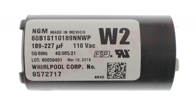 Photo 2 of WP8572717 : Whirlpool Top Load Washer Start Capacitor