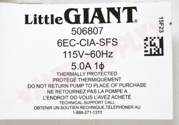 Photo 13 of 506807 : Little Giant 1/3HP 6EC-CIA-SFS 506807 Pump Effluent, Sump, Transfer & Dewatering W/10' Cord