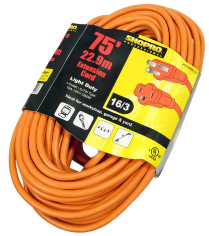 Photo 1 of P010805 : Shopro Outdoor Extension Cord, 1 Outlet, Orange, 75 ft.
