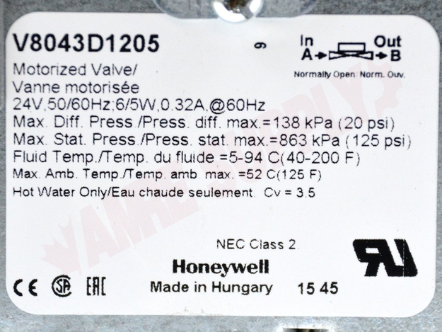 Photo 13 of V8043D1205 : Honeywell V8043D1205 Home 1/2 Flare, 2-Way, 3.5 Cv, 125 PSI, Less Adapters, Normally Open Zone Valve