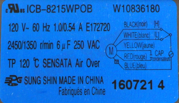 Photo 13 of W10871533 : Whirlpool Microwave Hood Fan Motor