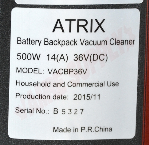 Photo 19 of ATRIX-BBP : Atrix Battery Backpack Vacuum, 36V