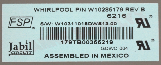 Photo 12 of WPW10285179 : Whirlpool Dishwasher Electronic Control Board