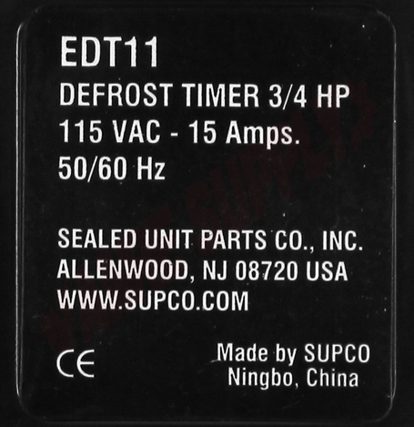 Photo 12 of EDT11 : Supco EDT11 Refrigerator Defrost Timer, Adjustable 4-12h 10-35min