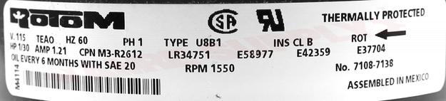 Photo 14 of M3-R2612 : Rotom 1/30 HP Condenser Fan Motor 4.1 Dia. 1550 RPM, 115V, with Conduit Box ICP, Intercity, Keeprite