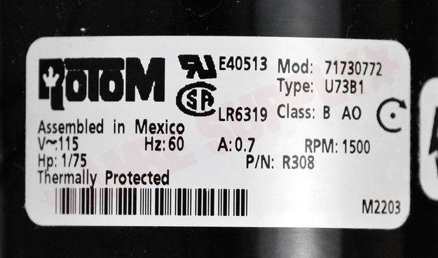 Photo 14 of R3-R308 : Rotom 1/70 HP Direct Drive Motor 3.3 Dia. 1500 RPM, 115V, General Replacement