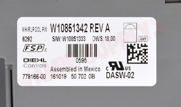 Photo 17 of W10854220 : Whirlpool Dishwasher Electronic Control Board
