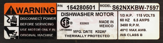 Photo 21 of 5303943152 : Frigidaire Dishwasher Circulation & Drain Pump Motor 