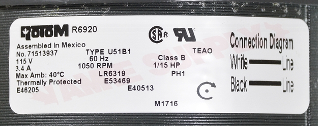 Photo 14 of M4-R6920 : Rotom 1/15 HP Unit Heater Motor 5.0 Dia. 1050 RPM, 115V, Lennox, Keeprite, Intercity