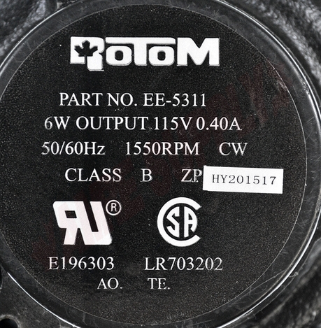 Photo 16 of EE-5311 : Rotom Condenser Fan Motor, Unit Bearing, 6W, 3.5 Dia, 1550RPM, 115V, GE Replacement