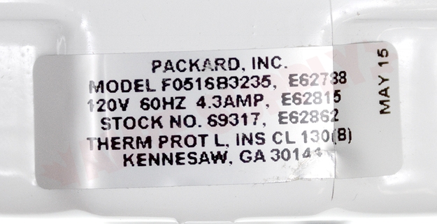 Photo 13 of 69317 : Packard 69317 Exhaust Fan Motor, 5 Dia 1100RPM 120V, Broan