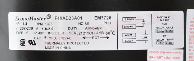 Photo 13 of CF-3732 : Rotom 1/4 HP Condenser Fan Motor 5.5 Dia. 1075 RPM, 208/230V