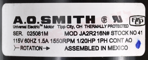 Photo 14 of UE-41 : A.O. Smith 1/20 HP Direct Drive Fan & Blower Motor 3.3 Dia. 1550 RPM, 115V