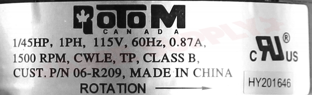 Photo 16 of O6-R209 : Rotom 1/45HP Exhaust Fan Motor, 1500 RPM, 115V, Nutone, Emerson, Miami Carey