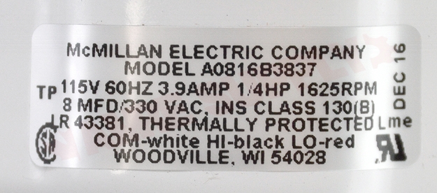 Photo 14 of 90720 : Packard 90720 Loren Cook Motor Rooftop Ventilator, 5.12 Dia 1/4HP 1625RPM 2 Speed 115V