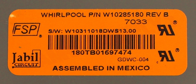 Photo 12 of WPW10285180 : Whirlpool Dishwasher Electronic Control Board