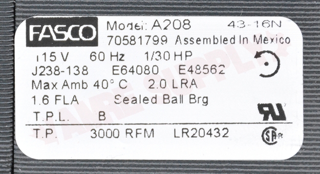 Photo 7 of FB-RFB810 : Blower Draft Inducer, Flue Exhaust 1/30HP 3000RPM 115V Lennox