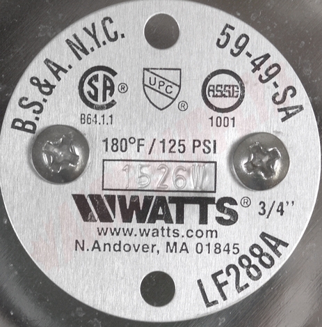 Photo 12 of 0792054 : Watts 3/4 Vacuum Breaker, 288A