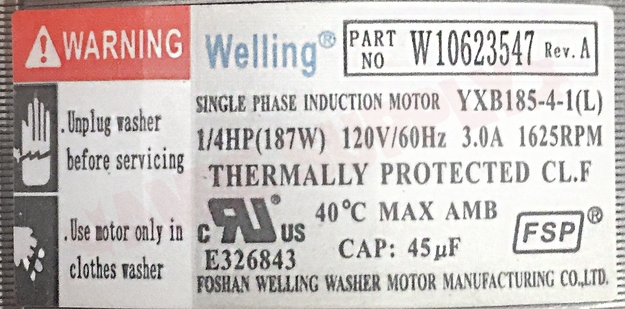 Photo 13 of W10890624 : Whirlpool Washer Drive Motor