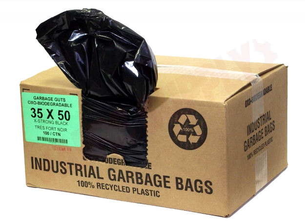 Photo 1 of GG3550XXXSB : Polyethics Industries Black Recycled Garbage Bags, 35 x 50, Extra Extra Extra Strong Strength, 50/Case