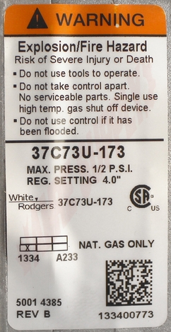 Photo 18 of 37C73U-173 : Emerson White-Rodgers, Water Heater Gas Control, for Select AO Smith Hot Water Tanks