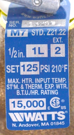 Photo 12 of 0004610 : Watts 1L Temperature & Pressure Relief Valve, 1/2, 150PSI