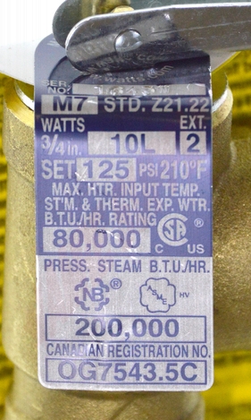 Photo 12 of 0004624 : Watts 3/4 Temperature & Pressure Relief Valve