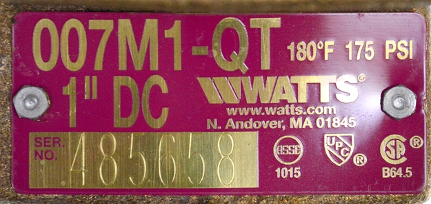 Photo 12 of 0062306 : Watts 1 007M1-QT Double Check Valve, Backflow Preventer