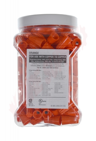 Photo 3 of WCO-J300 : WiringPro 22-14 Twist-On Wire Connectors, Orange, Thermoplastic, 300/Package