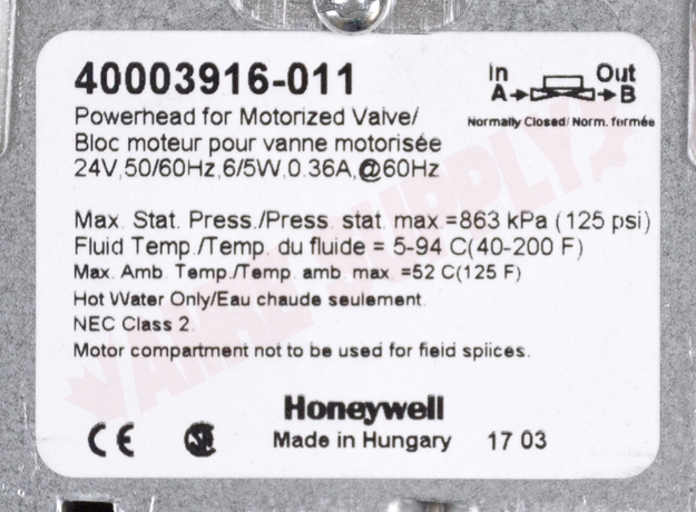 Photo 13 of 40003916-011 : Honeywell 40003916-011 Home Actuator Head/Motor, 24V, for V8043C series, Normally Closed, Zone Valves