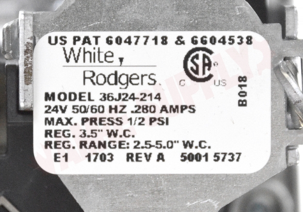 Photo 14 of 36J24-214 : Emerson White-Rodgers Gas Valve, Natural Gas/LP, Slow Open, 1/2 x 1/2, for Non-Piloted Intermittent Ignition Systems