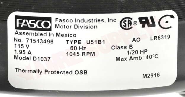 Photo 14 of D1037 : Fasco D1037 1/20HP Direct Drive Blower Motor 5.0 Dia. 1050 RPM, 115V