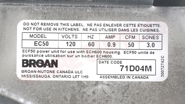 Photo 13 of EC50 : Broan Nutone Economy Exhaust Fan, 50 CFM