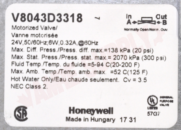 Photo 13 of V8043D3318 : Honeywell V8043D3318 Home 1/2 Inverted Flare, 2-Way, 3.5 Cv, 300 PSI, Less Adapters, Normally Open Zone Valve