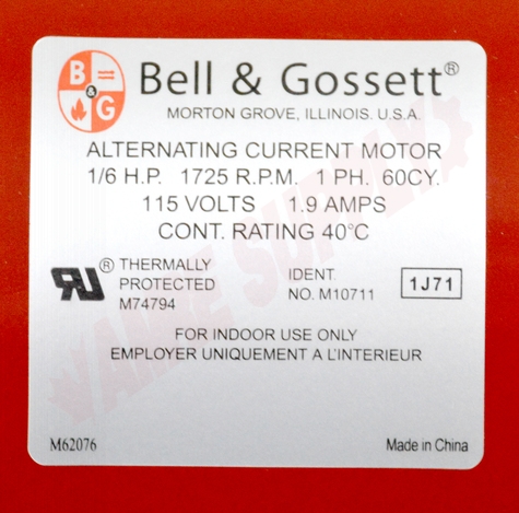 Photo 15 of 111031 : Bell & Gossett 1/6HP Motor Power Pack 115V for Series PR & Obsolete 1- 2 & HV Pumps