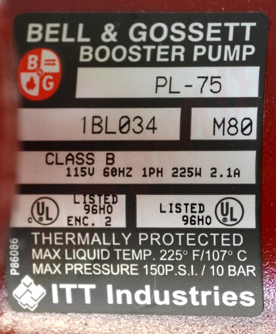 Photo 9 of 1BL034 : Bell & Gossett 1/6HP Pump Assembly