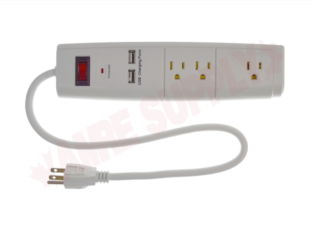 Photo 2 of P010768 : Shopro 3 Outlet Power Bar, 2 USB Charging Ports, 2-1/2'
