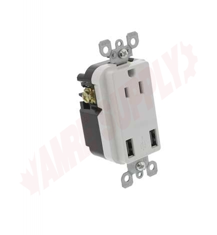 Photo 5 of T5631-2W : Leviton USB Charger & Tamper-Resistant Duplex Receptacle, 15A, 125V, White