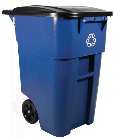 Photo 1 of 9W2773BLUE : Rubbermaid Brute Recycling Rollout Container With Lid, 50 Gal